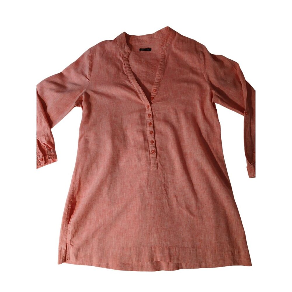 For Cynthia Womens Coral Linen Tunic Top Button Front 3/4 Sleeves Size XL Plus - Picture 3 of 13